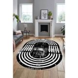 Evdeya Yeni Tarz Çerçeve Desen Modern Yıkanabilir Yolluk Mutfak Oval Salon Halısı O-ÇERÇEVELİ-15, Siyah, 80 x 150