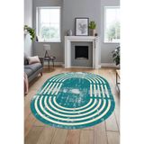 Evdeya Yeni Tarz Çerçeve Desen Modern Yıkanabilir Yolluk Mutfak Oval Salon Halısı O-ÇERÇEVELİ-15, Turkuaz, 80 x 150