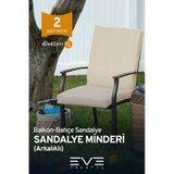 Eve Tekstil Bahçe - Salon - Balkon Arkalıklı Fermuarlı Bağlanabilir Yıkanabilir Katlanabilir Sandalye Minderi 2 Adet Krem