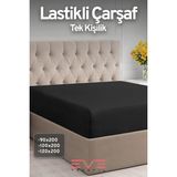 Eve Tekstil Doğal Pamuk Tek Kişilik Rainforce Kumaş Lastikli Çarşaf ve Yastık Kılıf Set - 120 x 200 - Siyah