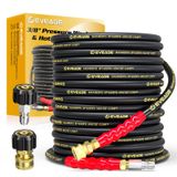 EVEAGE 3/8 "Basınçlı Yıkama Hortumu 50 ft, 4800PSI Sanayi Sınıfı Çelik Tel Örgülü ve Sentetik Kauçuk Ceket, Kink Dayanıklı Sıcak ve Soğuk Su Max 266 ° F Güç Yıkama Hortumu, 2 adet M22 14mm Adaptör