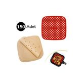 EveFix 150 Adet Kullan-At Delikli Kare Pişirme Kağıdı ve Kare Kırmızı Pişirme Matı, 21,5cm