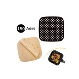EveFix 150 Adet Kullan-At Delikli Kare Pişirme Kağıdı ve Siyah Pişirme Matı Seti, 21,5 cm