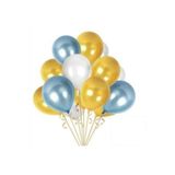 EveFix 30 Adet Metalik Sedefli Kaliteli Balon - 10 Mavi 10 Beyaz 10 Gold
