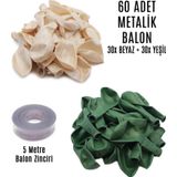 EveFix 60 Adet Beyaz Ve Yeşil Karışık Metalik Balon 5 Metre Balon Zinciri