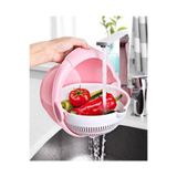 EveFix Aqua Hazneli Dönerli Süzgeç, Büyük Makarna Süzgeci, Pembe