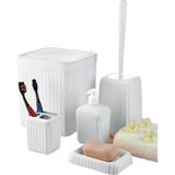EveFix Banyo Seti 5 Parça - Çöp Kovası-Tuvalet Fırçası Sıvı Sabunluk-Katı Sabunluk-Diş Fırçalık