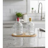 Evefix El Yapımı Tasarım Ahşap Standlı Çok Amaçlı Damacana (500 Ml) Yağlık, Sosluk, Su, Meşrubat, Içecek Servis Seti