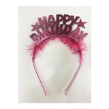 EveFix Happy Birthday Yazılı Metalize Pembe Renk Parti Tacı