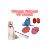EveFix Köpek ve Kedi Temizlik Bakım Seti, Fırça, Masaj Paspası, Banyo Havlusu, Kırmızı ve Mavi