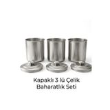 EveFix Lüx Paslanmaz Çelik 3’lü Mutfak Düzenleyici Baharatlık Seti - Hava Sızdırmaz Kapaklı