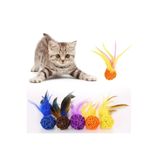 EveFix Renkli Peluş Tüy Kedi Köpek Oyuncak, Rattan Top, Çıngıraklı, 2'li Set