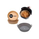 EveFix Silikon Airfryer Gri 20 Cm ve 50 Adet Tek Kullanımlık Pişirme Kağıdı Yuvarlak Tabak Model