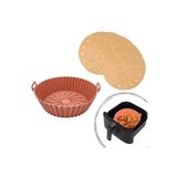 EveFix Silikon Pişirme Matı 20 cm ve 100 Adet Air Fryer Pişirme Kağıdı Yuvarlak Delikli Set