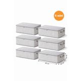 EVELLA HOME 6 Adet Çizgili Baza Altı Hurcu 65x45x22 cm Fermuarlı Büyük Boy Saklama Hurcu