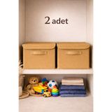 EVELLA HOME Bej 2 Adet Kapaklı Saklama Kutusu 30x30x30 cm Çok Amaçlı Dolap ve Oyuncak Düzenleyici