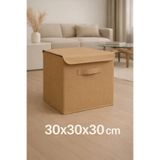 EVELLA HOME Bej Kapaklı Saklama Kutusu 30x30x30 cm Dolap İçi ve Raf Düzenleyici