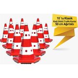 Evelux 10 Adet Klasik Kedi Gözlü Trafik Konisi 50 cm Trafik Dubası