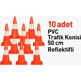 Evelux PVC Trafik Konisi 50 cm Reflektifli 10 Adet Esnek Kırılmaz Trafik Dubası