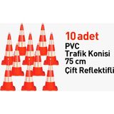 Evelux Pvc Trafik Konisi 75 cm Çift Reflektifli 10 Adet Trafik Dubası - Ürünü