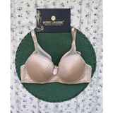 Evelyn Parlak Saten Çizgi Detaylı C Cup Balenli Desteksiz Önü Tül Detaylı Şık Sütyen (Intimmy Love) - 80C - Bej