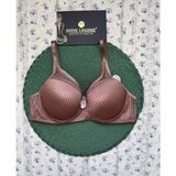 Evelyn Parlak Saten Çizgi Detaylı C Cup Balenli Desteksiz Önü Tül Detaylı Şık Sütyen (Intimmy Love) - 95C - Kahverengi