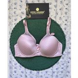 Evelyn Parlak Saten Çizgi Detaylı C Cup Balenli Desteksiz Önü Tül Detaylı Şık Sütyen (Intimmy Love) - 95C - Pembe