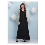 Even Fashion Hamile Giyim Siyah Yaprak Desenli Şifon Uzun Abiye Hamile Elbise