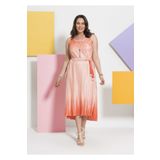 Even Plus Size - Büyük Beden Kadın Giyim Kadın Turuncu Parlak Pliseli Büyük Beden Elbise