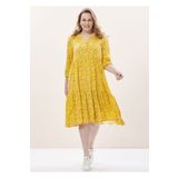 EVEN plus size Sarı Çiçekli Viskon Büyük Beden Elbise