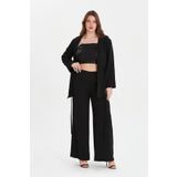 EVEN plus size Siyah Krep Ceket Pantolon Büyük Beden Abiye Takım