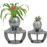 Evene Ahşap Ayaklı Beton Saksı Büyük Boy Set 2 Adet Ayaklı Yuvarlak Model - Gümüş