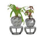 Evene Ahşap Ayaklı Beton Saksı Büyük Boy Set 2 Adet Gümüş Varak Boyalı Eskitmeli Model 13, e.ast2donenpoly