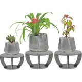 Evene Ahşap Ayaklı Beton Saksı Büyük Boy Set 3 Adet Kalın Çizgili Model - Gümüş