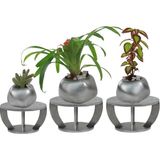 Evene Ahşap Ayaklı Beton Saksı Büyük Boy Set 3 Adet Spiral Oval Model - Gümüş