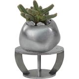 Evene Ahşap Ayaklı Beton Saksı Dekoratif 1 Adet Spiral Oval Model - Gümüş