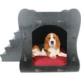 Evene Ahşap Köpek Kulübesi Dekoratif Köpek Evi Merdivenli Model - Siyah