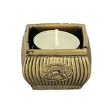 Evene Altın Eskitme Mumluk Şamdan Tealight Mum Uyumlu Mini Çizgili Çiçekli Model 8682874832998