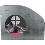 Evene Büyük Kedi Evi Dekoratif Ahşap Dayanıklı 50X35 cm Kedi Yatağı Merdiven Oval Model - Siyah
