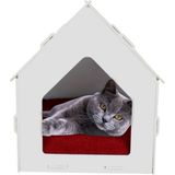 Evene Büyük Kedi Evi Dekoratif Ahşap Dayanıklı 50X35 cm Kedi Yatağı Merdivenli Model - Beyaz