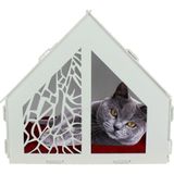 Evene Büyük Kedi Evi Dekoratif Ahşap Dayanıklı 50X35 cm Kedi Yatağı Seperatör Model - Beyaz