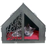 Evene Büyük Kedi Evi Dekoratif Ahşap Dayanıklı 50X35 cm Kedi Yatağı Seperatör Model - Siyah