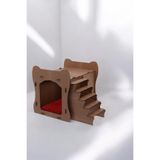 Evene Büyük Kedi Evi Dekoratif Ahşap Dayanıklı Ceviz Renk 50x35 Cm Kedi Yatağı Merdivenli Model