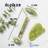 Evene Jade Roller Cilt Masaj Aleti Çift Taraflı Doğal Yeşim Taşı - Yeşil