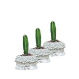 Evene Mini Çiçek Saksı Küçük Sukulent Kaktüs Saksısı 3'lü Set Çiçekli Fiyonklu Model - Gümüş