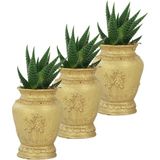 Evene Mini Çiçek Saksı Küçük Sukulent Kaktüs Saksısı 3'lü Set Mini Desenli Vazo Saksı Model - Altın