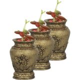 Evene Mini Çiçek Saksısı Küçük Sukulent Altın Eskitme Kaktüs Saksı 3 Adet Set Desenli Vazo Model