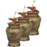 Evene Mini Çiçek Saksısı Küçük Sukulent Kaktüs Saksı 3 Adet Set Desenli Vazo Model - Siyah - Altın