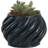 Evene Mini Çiçek Saksısı Küçük Sukulent Siyah Kaktüs Saksı Kalın Çizgili Spiral Model
