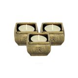 Evene Mumluk Şamdan 3 Adet Tealight Uyumlu Üçlü Mini Çizgili Çiçekli Model, ALTIN ESKİTME
